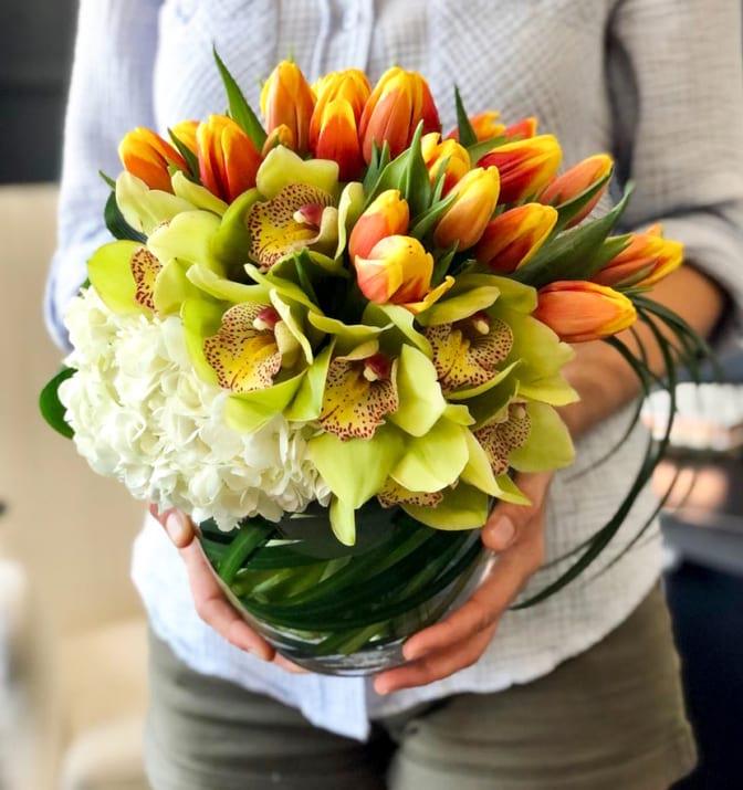 Luxury Mixed Flower Arrangement In Fishbowl Vase