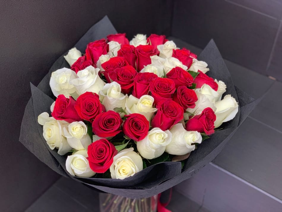 3 Dozen Red And White Roses In A Vase