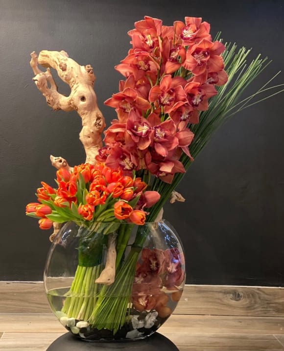 Luxury Tall Arrangement With Orchids And Tulips