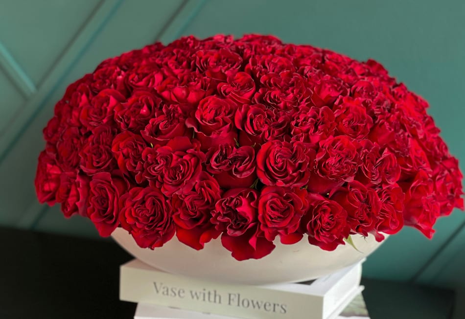 150 Red Roses In A Luxury Ceramic Container