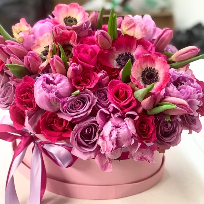 Mixed Flowers In A Hat Box